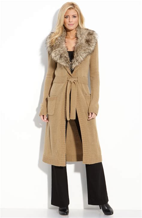 michael kors sweater coat with detachable faux fur|Michael Kors military coats.